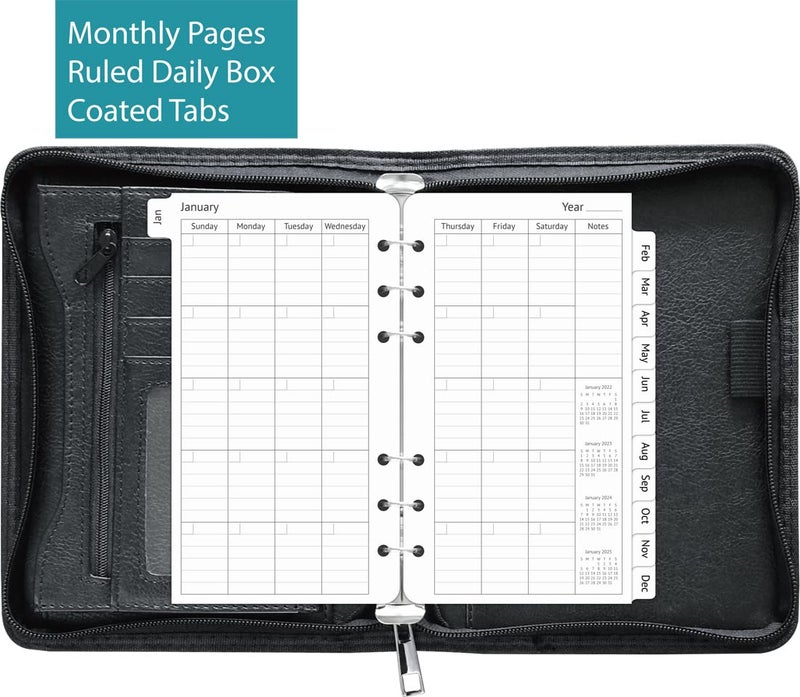 Fan&Ran Zipper Planner Organizer, Simulated Leather Undated Starter Set, A6/Personal Size, Black - Image 4