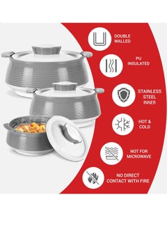 Milton Milton Venice Regular Insulated Inner Stainless Steel Casserole, Set of 3, (850 ml, 1.35 Litres, 1.85 Litres), Grey | BPA Free | Food Grade | Easy to Carry | Easy to Store Multicolour  - Image 3
