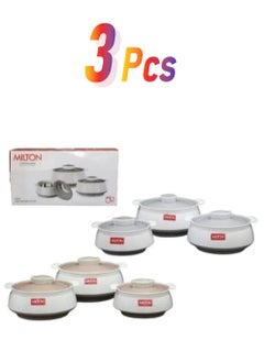 Milton Milton Venice Regular Insulated Inner Stainless Steel Casserole, Set of 3, (850 ml, 1.35 Litres, 1.85 Litres), Grey | BPA Free | Food Grade | Easy to Carry | Easy to Store Multicolour  - Image 1