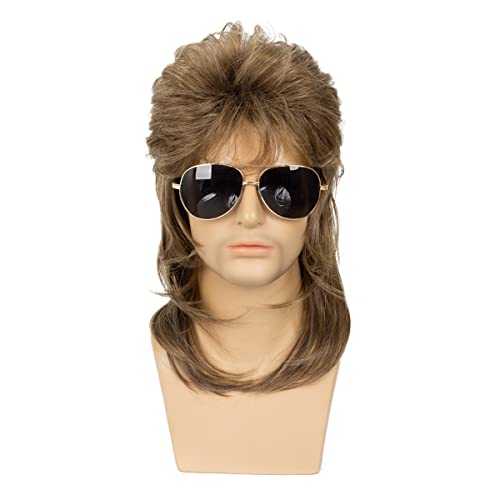 Baruisi Mens Mullet Wig 70s 80s Halloween Cosplay Costume Wigs for Fancy Dress,Light Brown - Image 2