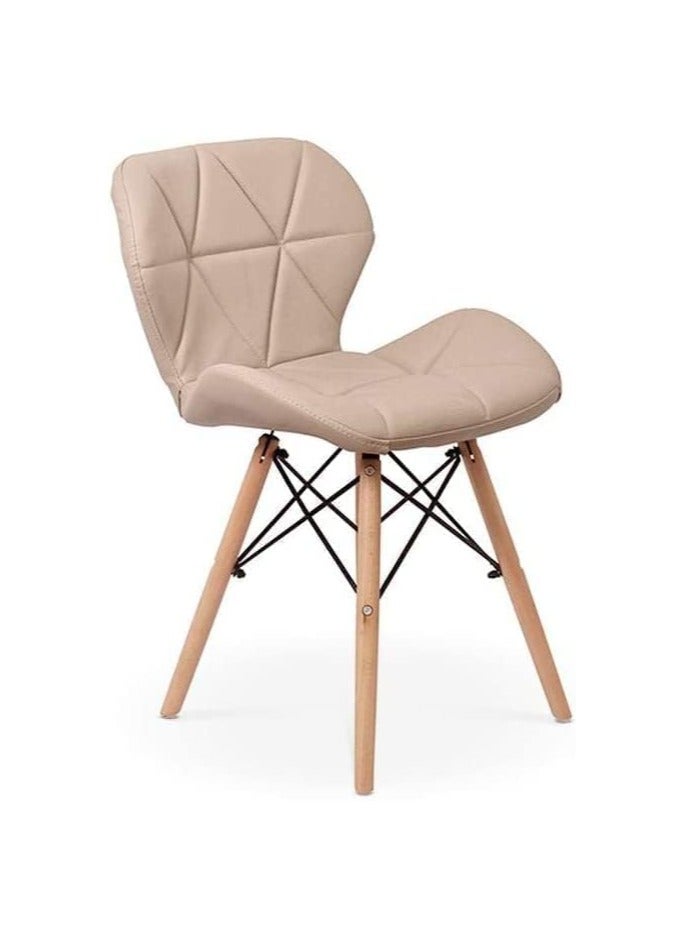 كرسي للمكتب مصنوع من الجلد والخشب بيج - Image 2