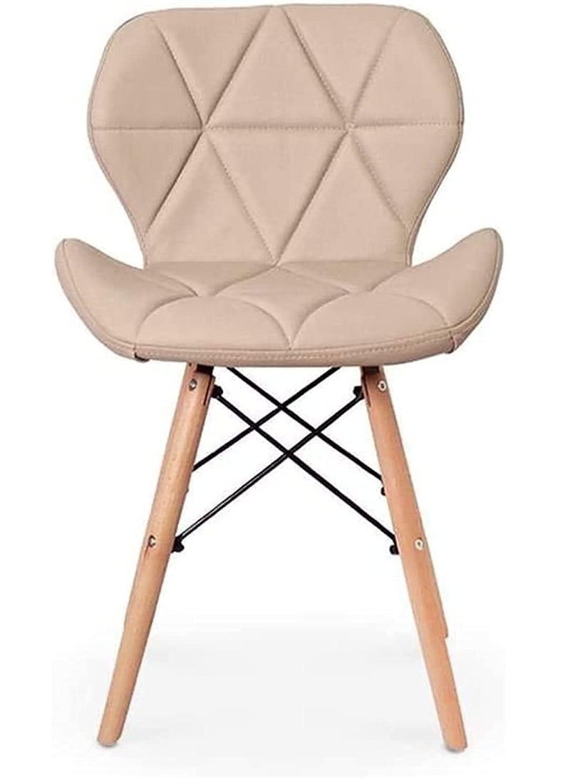 كرسي للمكتب مصنوع من الجلد والخشب بيج - Image 1