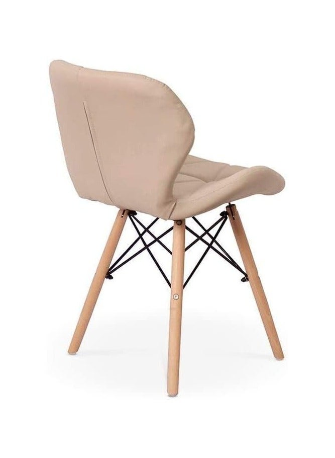 كرسي للمكتب مصنوع من الجلد والخشب بيج - Image 3