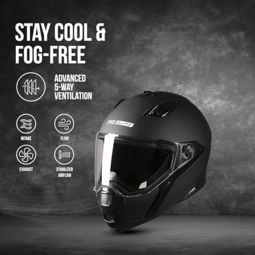 TVS Racing Anti Matter Full Face Helmet for Bike & Motorcycle Riders-DOT & ISI Certified-Lightweight ABS Shell, UV Resistant-Ventilated Comfort Liner, Quick-Release Visor & Chin Strap (Matt Black/XL) - Image 4