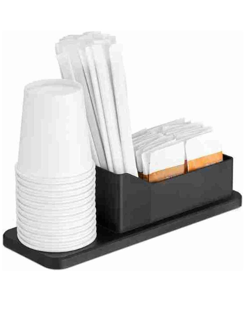 أخوة ثلاثي الأبعاد منظم محطة القهوة - حامل مستلزمات الشاي والقهوة مع مساحة لتكديس الأكواب - للمطبخ أو غرفة استراحة المكتب - باللون الأسود - Image 1