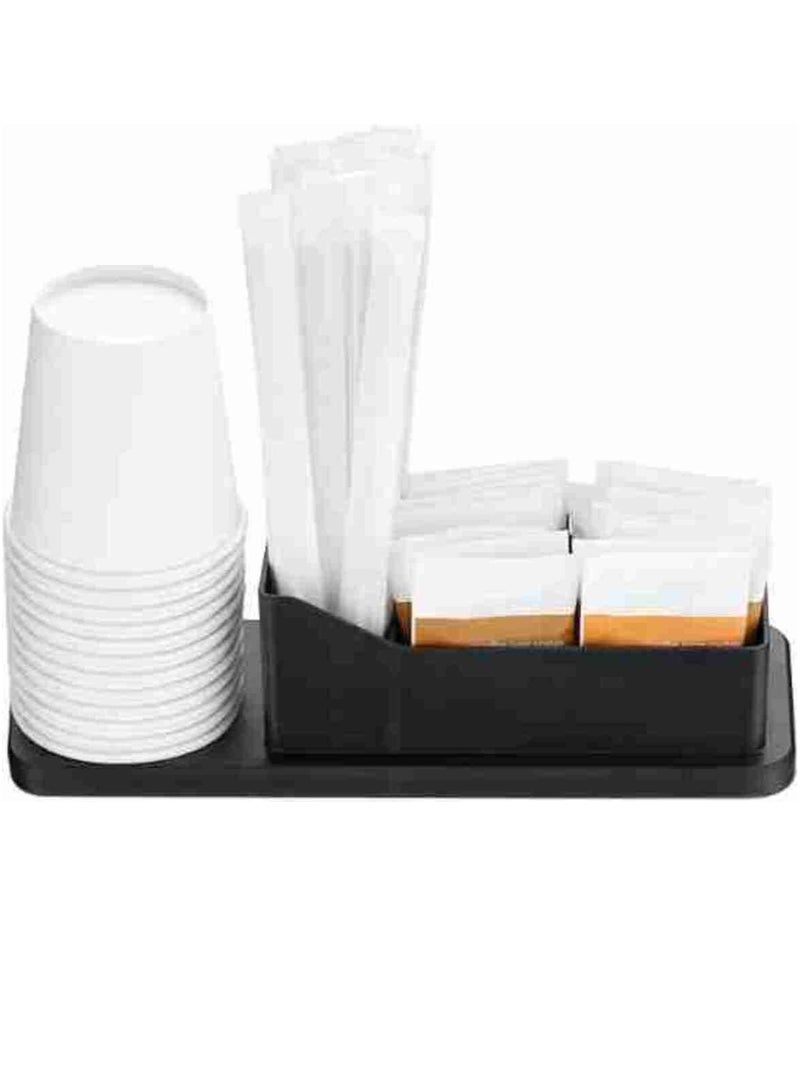 أخوة ثلاثي الأبعاد منظم محطة القهوة - حامل مستلزمات الشاي والقهوة مع مساحة لتكديس الأكواب - للمطبخ أو غرفة استراحة المكتب - باللون الأسود - Image 2