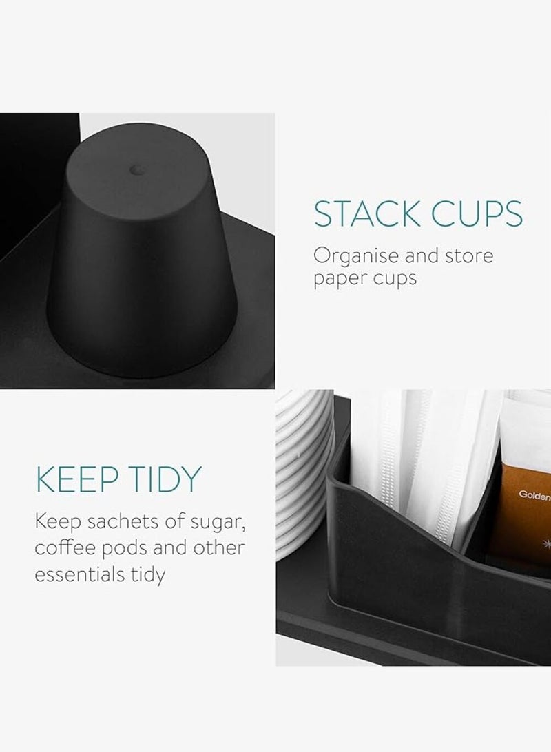 أخوة ثلاثي الأبعاد منظم محطة القهوة - حامل مستلزمات الشاي والقهوة مع مساحة لتكديس الأكواب - للمطبخ أو غرفة استراحة المكتب - باللون الأسود - Image 3