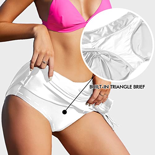 ALove High Waisted Swim Skirt Bottoms Tummy Control Tankini Shorts with Built-in Panty White - Image 5