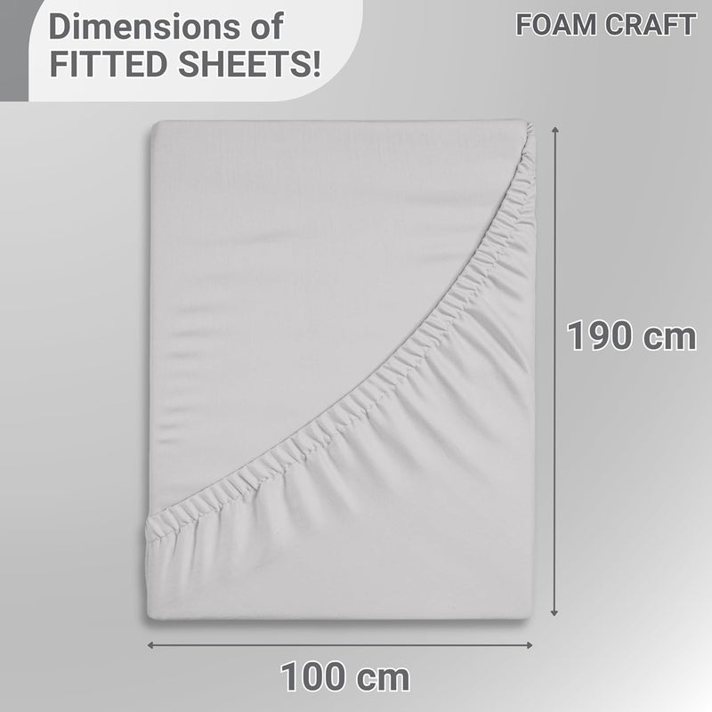 FOAM CRAFT 100% Cotton Fitted Sheet - Light Grey, Twin Size (100 x 190cm) with Elastic Closure - Image 2