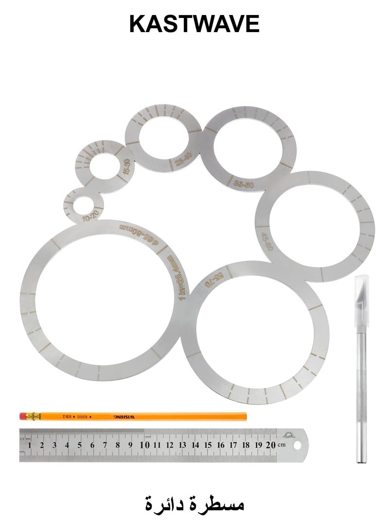 KASTWAVE Circle Ruler, Leather Cutting Tool Set, Round Leather Corner Cutting Ruler, Stainless Steel Ruler, Circle Drawing Tool, for Leather Projects, Complete with Laser Burned Scale Marks - Image 1