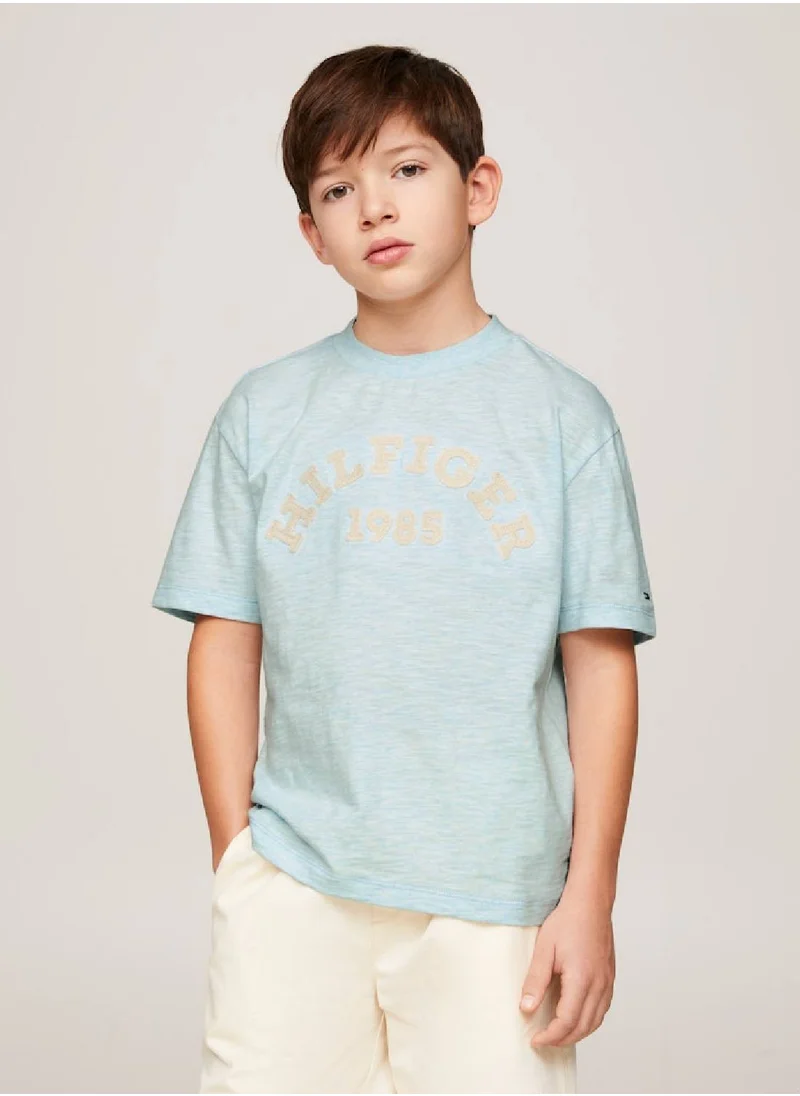 TOMMY HILFIGER Boys' Hilfiger Monotype 1985 Collection T-Shirt -  Pure organic cotton, Blue