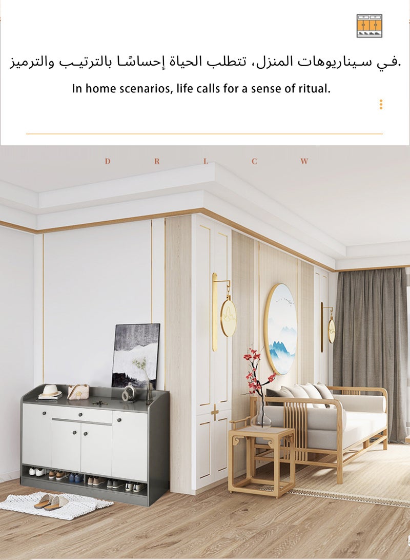 WEMART Shoe Cabinet with 3 Flip Drawers & 2 Drawers,house Shoe Storage Cabinet for Entryway,Slim Freestanding Narrow Organizer Rack for Front Door Entrance,Rustic Grey/White - Image 3