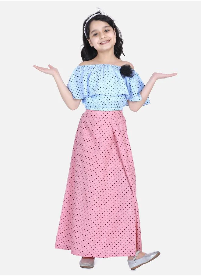 ليلك Vintage Blue and Dusky Pink Skirt Set