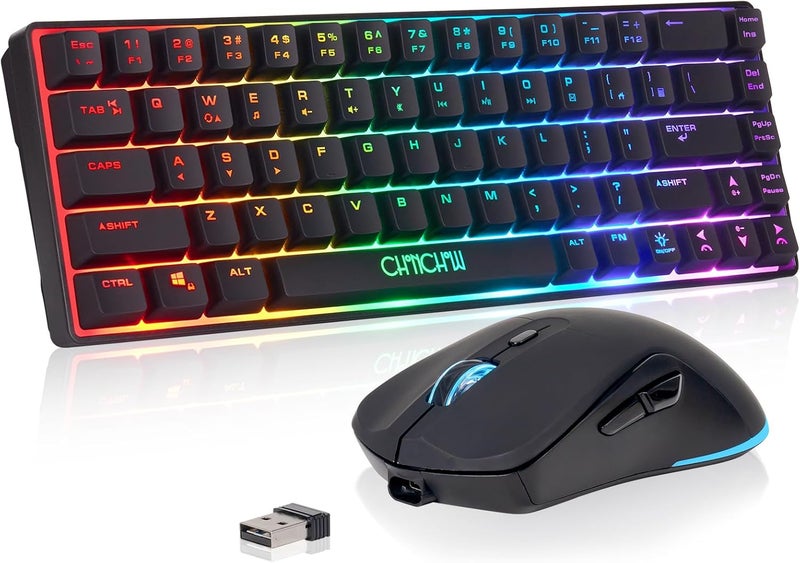 CHONCHOW مجموعة لوحة مفاتيح وماوس لاسلكية للألعاب من CHONCHOW بنسبة 60%، لوحة مفاتيح RGB بإضاءة خلفية قابلة للشحن، لوحة مفاتيح وماوس لاسلكي للألعاب متوافقة مع Xbox PS4 PS5 PC Laptop - أسود - Image 1