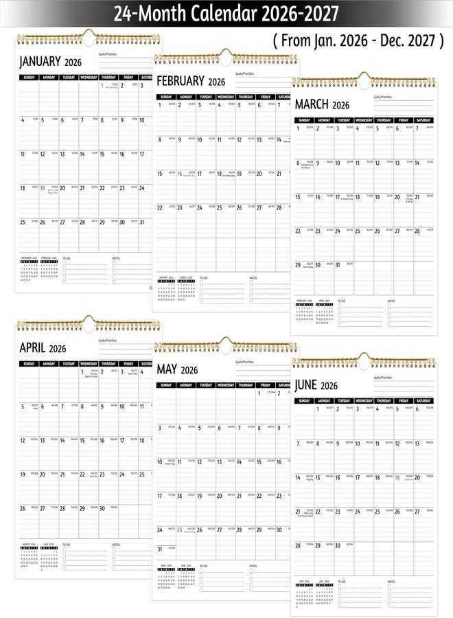 BowCuk Wall Calendar 2026-2027 - Calendar 2026-2027 Wall, 2 Year Calendar, Jan 2026 - Dec 2027, 11.5 x 14.5 In, 2026 Calendar with Large Blocks, Thick Paper, Holidays, To-do ＆ Notes, Great for Organizing - Image 4
