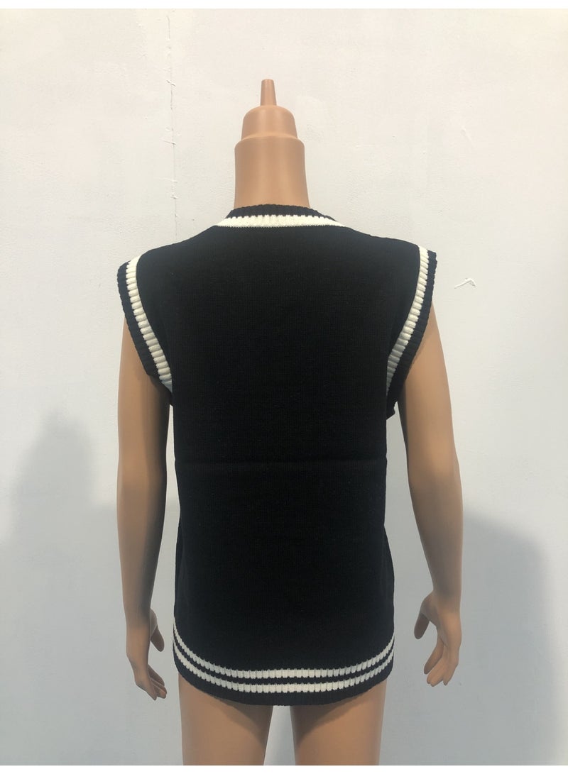 NIBEMINENT Women Sleeveless Sweater Sleeveless Vest Sweater Uniform V-Neck Vest Spring Winter Comfy - Image 3