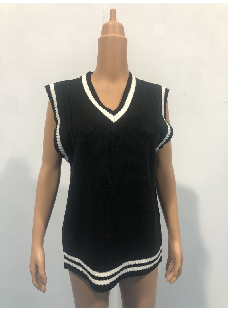 NIBEMINENT Women Sleeveless Sweater Sleeveless Vest Sweater Uniform V-Neck Vest Spring Winter Comfy - Image 2