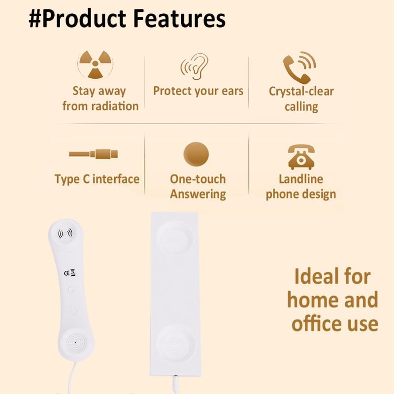 Vintage Telephone Handset Type C Wired Retro Phone Receiver With Volume Control Built In Microphone And Speaker For Home Office Use White - Image 4