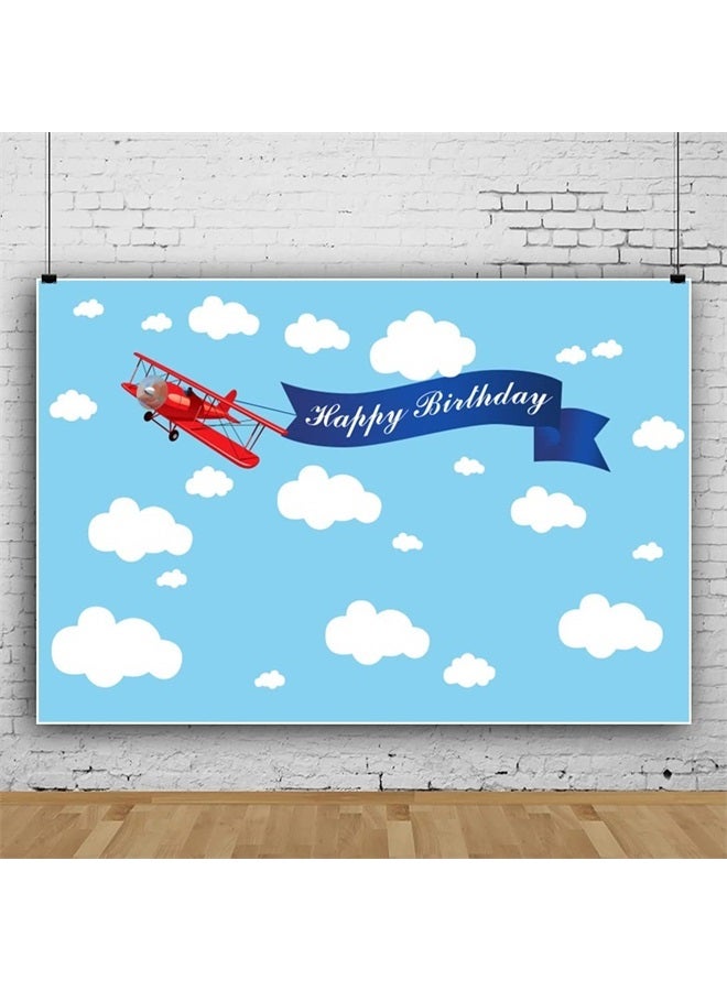 Baocicco 5x3ft Happy Birthday Red Plane Backdrop Cartoon Plan Blue Sky White Cloud Happy Birthday Photography Background Birthday Party Backdrop Boy Girl Photo Portraits Studio Video Props Booth - Image 3