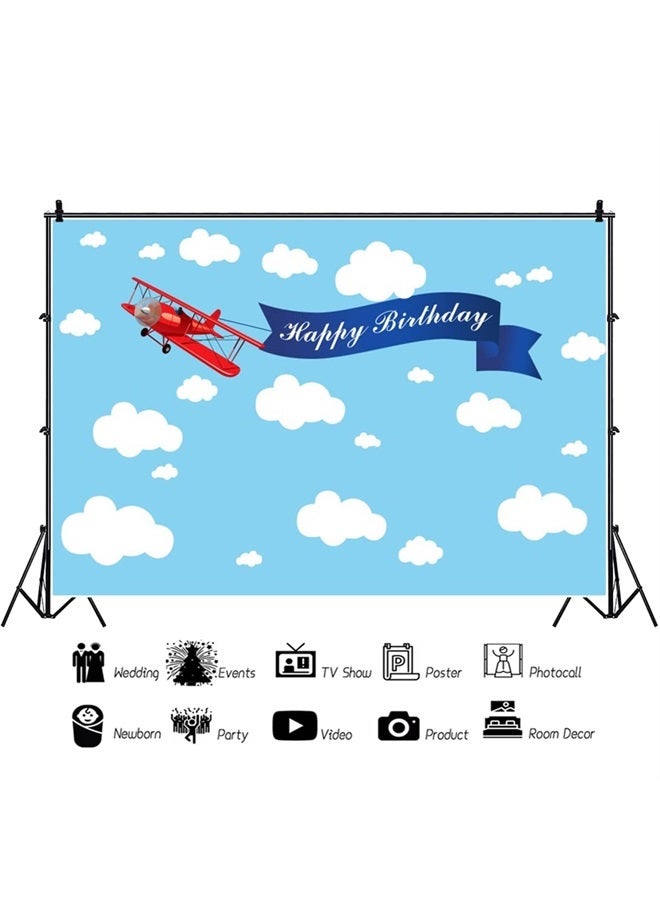 Baocicco 5x3ft Happy Birthday Red Plane Backdrop Cartoon Plan Blue Sky White Cloud Happy Birthday Photography Background Birthday Party Backdrop Boy Girl Photo Portraits Studio Video Props Booth - Image 2