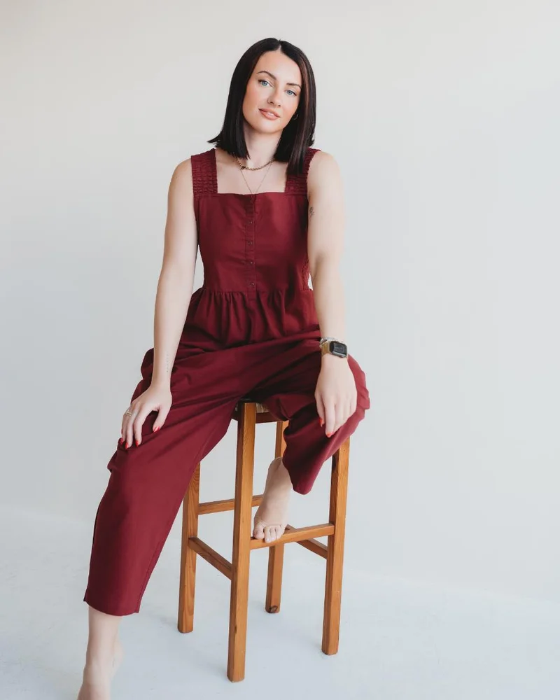 ترتلدوف لندن Alice Red Smocking Strap Jumpsuit