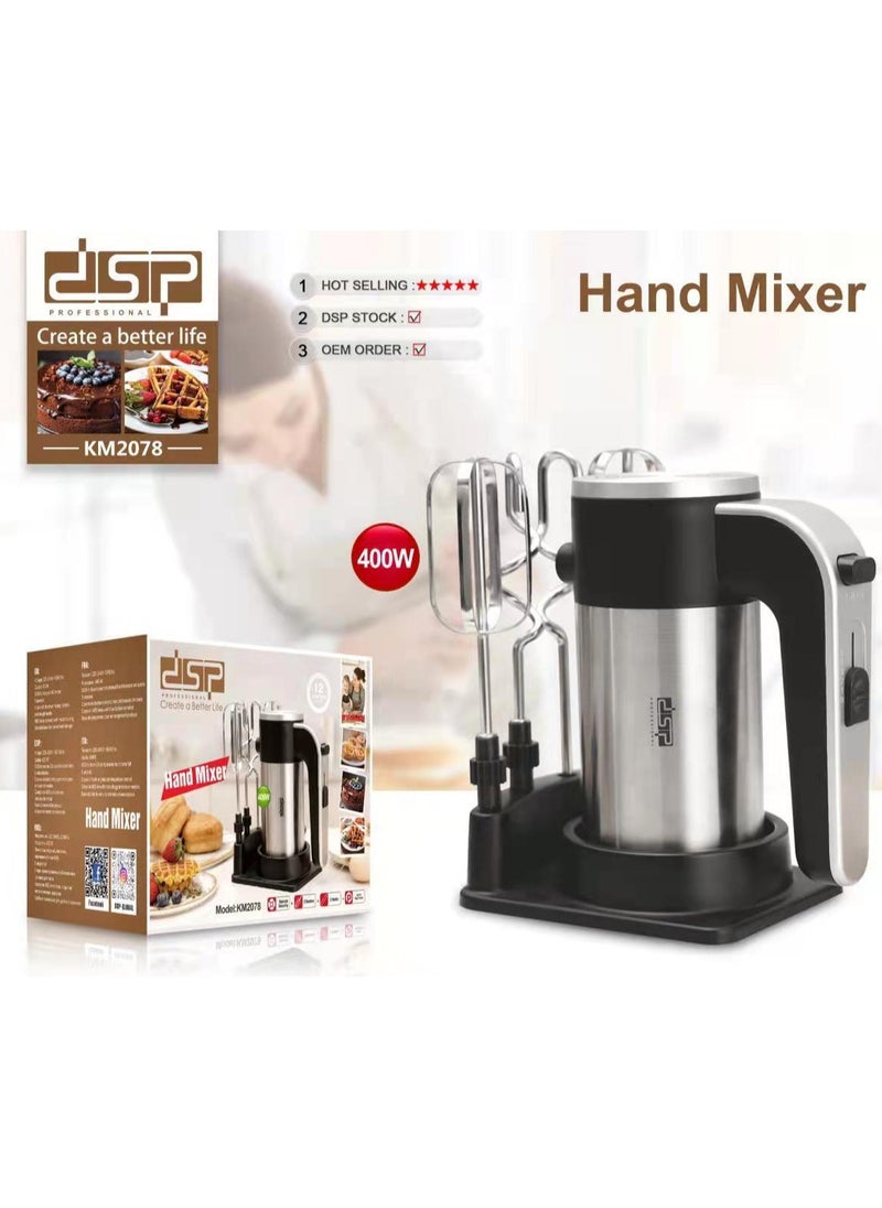 DSP - DSP Electric Hand Mixer with 2 Dough Hooks & 2Beaters of Stainless Steel, 5-Speed Easy Mix, 400w - Image 1