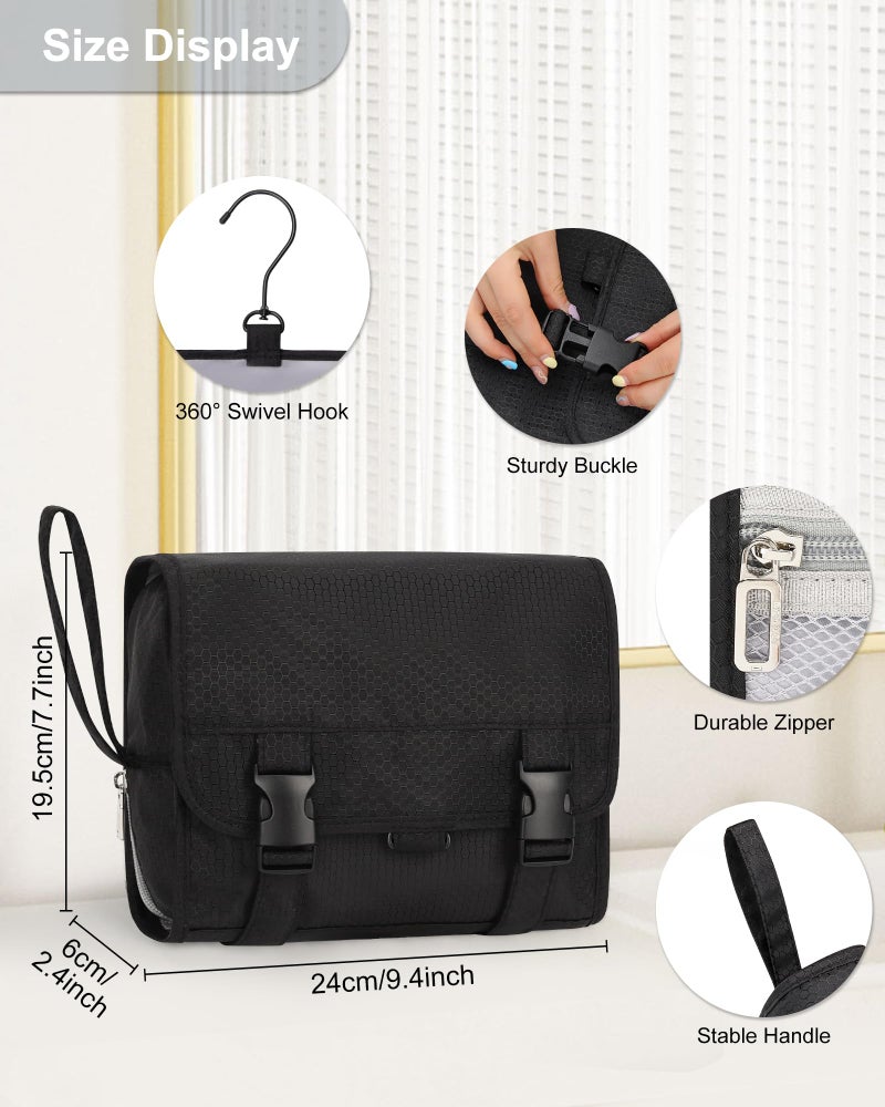 Relavel Small Hanging Toiletry Bag for Men and Women, Portable Hanging Organizer for Travel-Sized Shower Dopp Kit, Makeup Accessories, Waterproof Toiletries Organizer with 3 Compartments for Outdoor - Black - Image 2