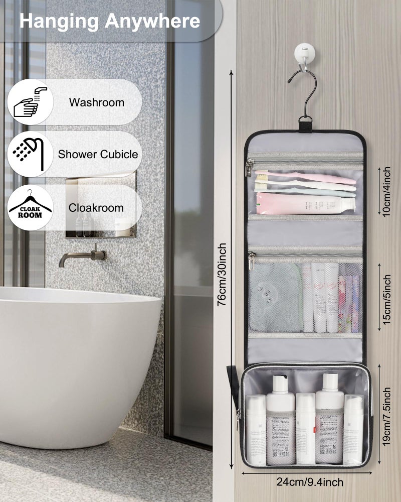 Relavel Small Hanging Toiletry Bag for Men and Women, Portable Hanging Organizer for Travel-Sized Shower Dopp Kit, Makeup Accessories, Waterproof Toiletries Organizer with 3 Compartments for Outdoor - Black - Image 3