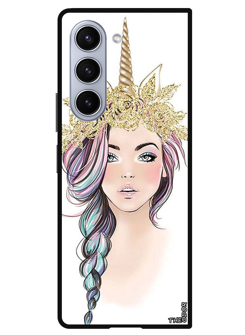 Theodor Protective Case Anti Scratch Shock Proof Bumper Cover For Samsung Galaxy Z Fold 6 Golden Unicorn Girl - Image 1