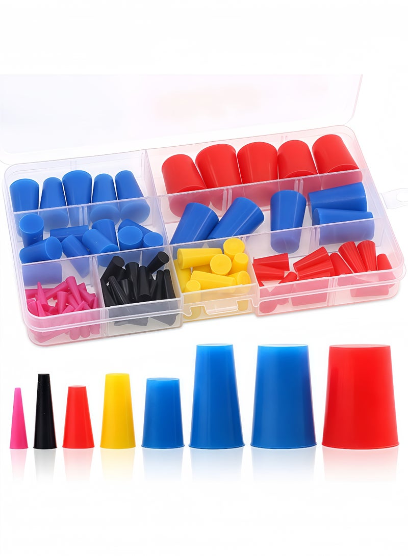 Peachjoy 100Pcs Silicone Rubber Tapered Plug Assortment Kit, Silicone Rubber Tapered Plug, lab Rubber stoppers for Masking Off Holes During Powder Coating, Non-Toxic, Flexible, Reusable - Image 1