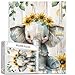 Aihonmin Baby Elephant Jigsaw Puzzles for Adults Painting 1000 Pieces Jigsaw Puzzle Animal Wear Sunflowers Flowers Jigsaw Puzzle Rustic Style Puzzles Game 27 x 20 Inches Puzzles for Families Game Nights - Image 2