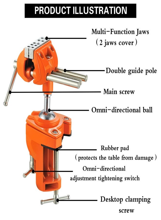MAXMAN Clamp Bench Vise with Post Universal, Woodworking Vise, 360° Heavy Duty Cast Steel, Table Clamp Vise with Swivel Base for Workbench DIY Projects, Handcraft Creations - Image 3