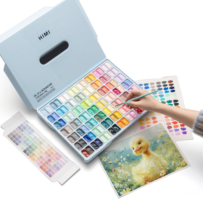 HIMI Twin Cup Jelly Gouache Paint Set, 112 Colors 12g, Jelly Cup Design, Gouache Paint Non Toxic for Canvas and Paper, Art Supplies for Professionals and Beginner (Ice Blue) - Image 1