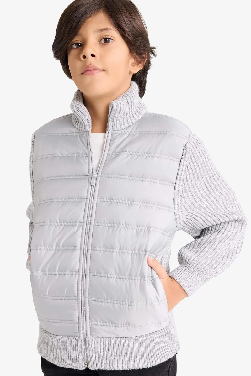 ديفاكتو Boy Half Turtleneck Zip-Up Knit Cardigan