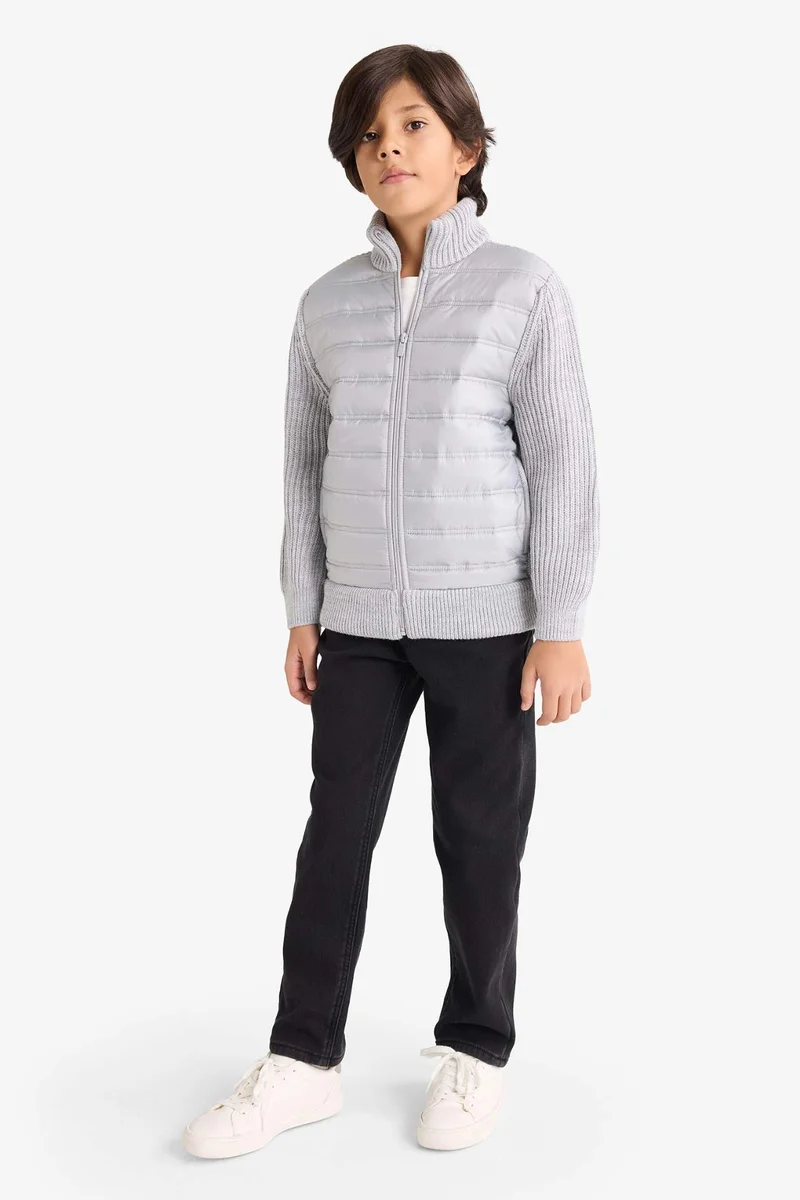 ديفاكتو Boy Half Turtleneck Zip-Up Knit Cardigan