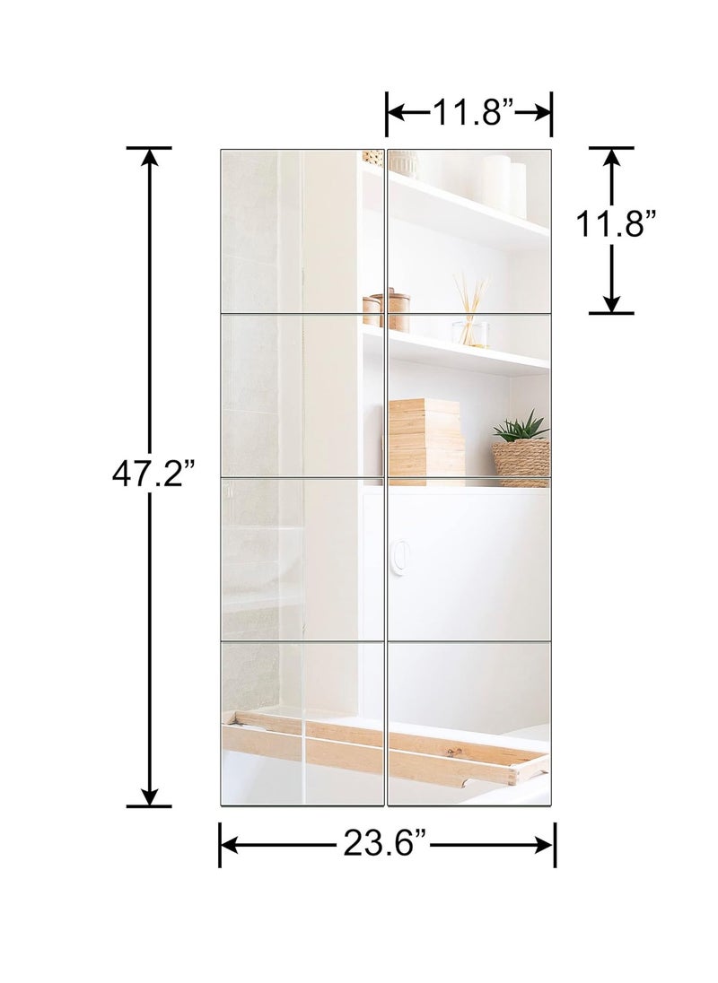Arabest Full Length Mirror Tiles - 12 Inch x 8Pcs Frameless Wall Mirror Full Body Mirror for Home Gym Vanity Bedroom, Living Room  - Image 3