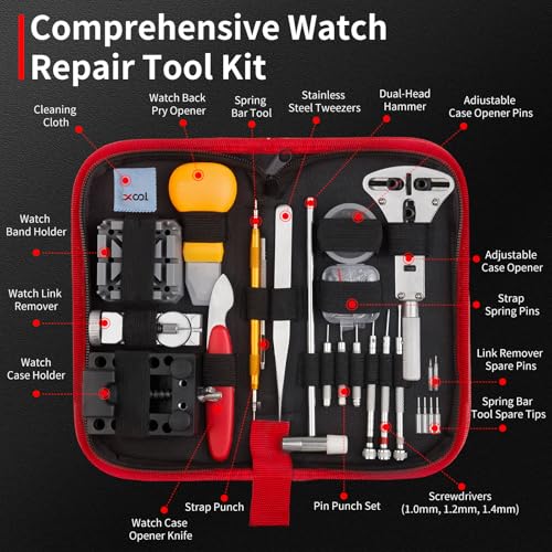 XOOL 151 PCS Professional Watch Repair Tool Kit Includes Watch Battery Change Kit Watch Case Opener Link Remover Spring Bar Tools Screwdrivers and Portable Carrying Case with Instruction Manual - Image 3