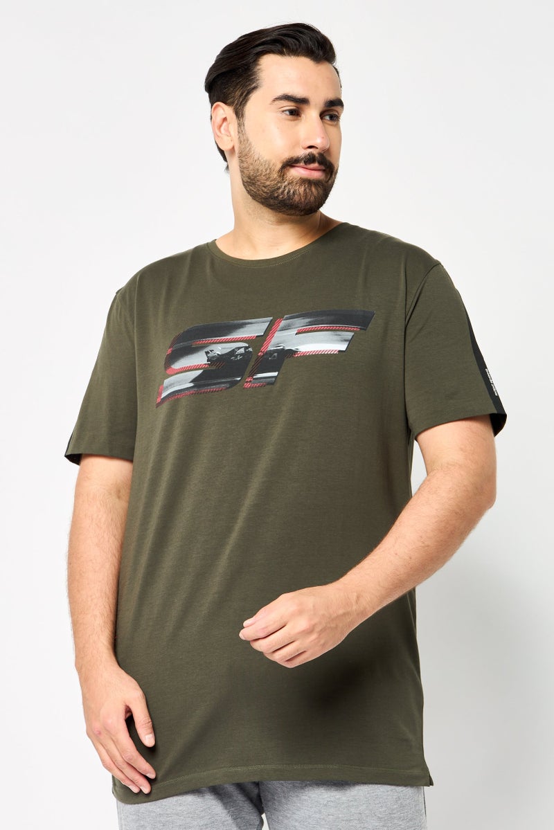 Scuderia Ferrari Men Slim Fit Short Sleeve Graphic Print Outdoor T-Shirt, Olive - Image 1