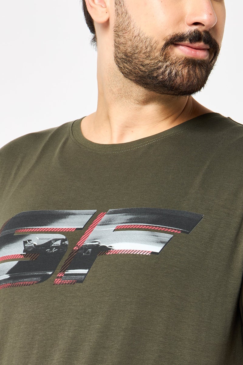 Scuderia Ferrari Men Slim Fit Short Sleeve Graphic Print Outdoor T-Shirt, Olive - Image 3