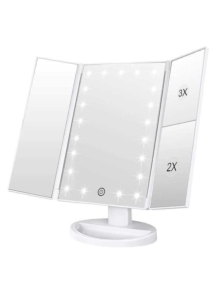مرآة ماكياج قابلة للدوران مزودة بمصابيح ليد ثلاث ألوان - Image 1