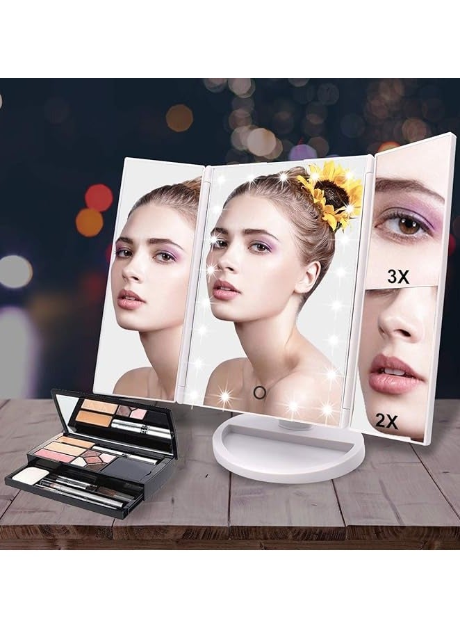 مرآة ماكياج قابلة للدوران مزودة بمصابيح ليد ثلاث ألوان - Image 2