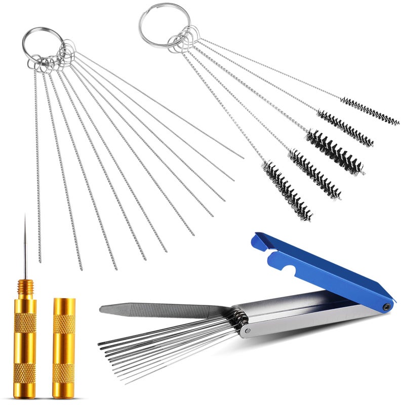 Coeweule Carburetor Cleaning Kit Premium Torch Tip Cleaner Stainless Steel 13 Clean Line Set 10 Needles 5 Nylon Brushes 1 Pointed Picks for Small Engine Lawnmower Welding Stove Airbrush Spray Gun - Image 2