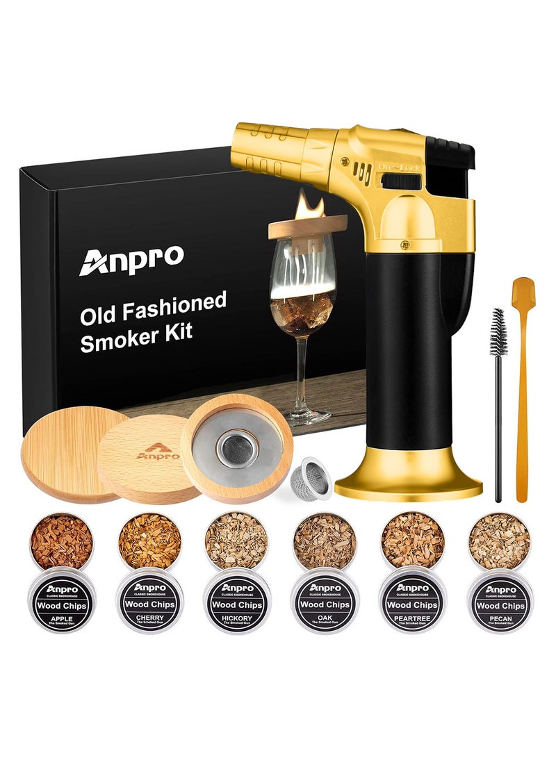 Anpro Premium Cocktail Smoker Kit with Natural Wood Chips, Torch, Whiskey and Bourbon Drink Infuser Set for Old Fashioned Cocktails – Ideal Gift for Bartenders & Home Use - Image 1