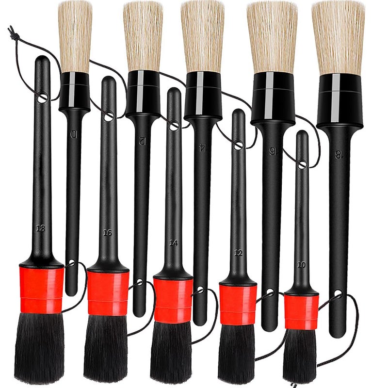 LANNEY Detailing Brush Set 10 Pcs Detail Brushes Car Detailing Auto Boar Hair Car Detailing Kit for Cleaning Interior Exterior Vehicles Wheels Leather Engine Dashboard - Image 3