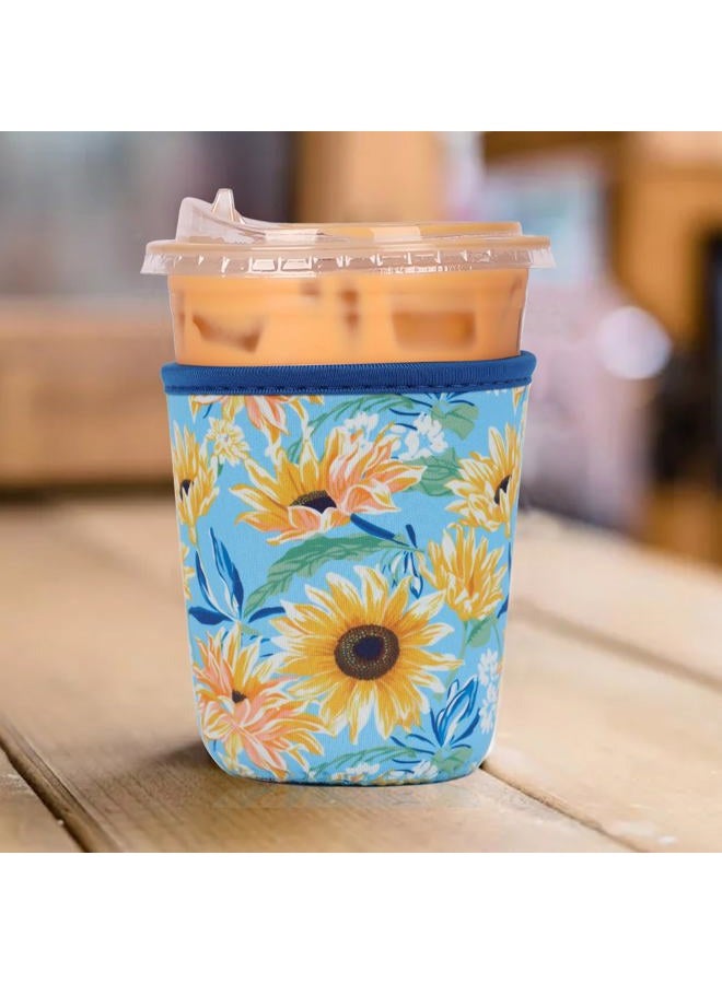 Haevola Reusable 3-Pack Iced Coffee Cup Sleeve, Insulated Neoprene, Beverage Holder for iced coffee, Durable Drink Sleeve for Cold Beverages, Sunflower Smile - Image 2