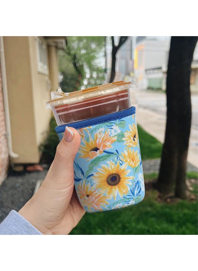 Haevola Reusable 3-Pack Iced Coffee Cup Sleeve, Insulated Neoprene, Beverage Holder for iced coffee, Durable Drink Sleeve for Cold Beverages, Sunflower Smile - Image 3