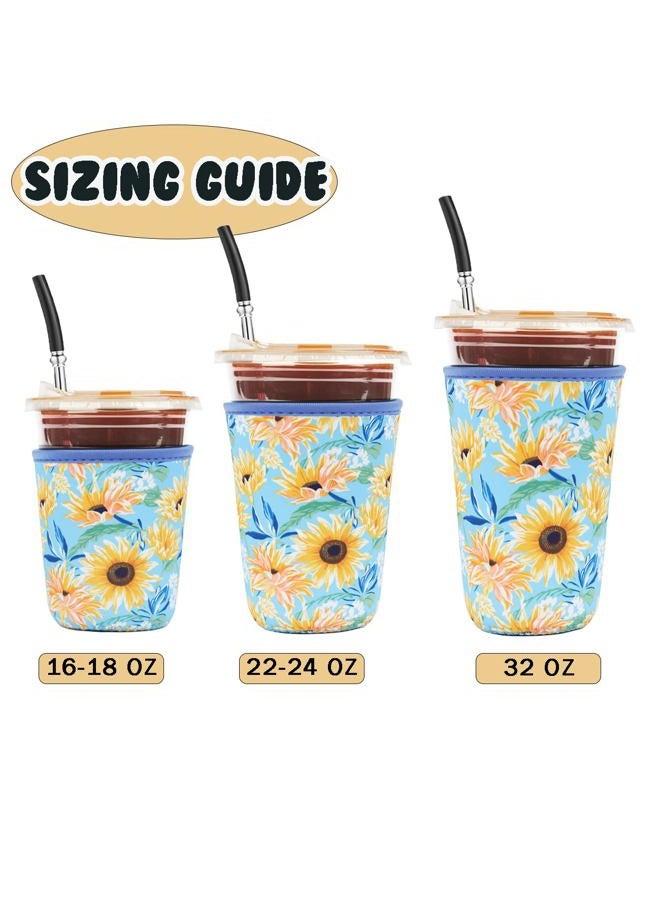 Haevola Reusable 3-Pack Iced Coffee Cup Sleeve, Insulated Neoprene, Beverage Holder for iced coffee, Durable Drink Sleeve for Cold Beverages, Sunflower Smile - Image 5