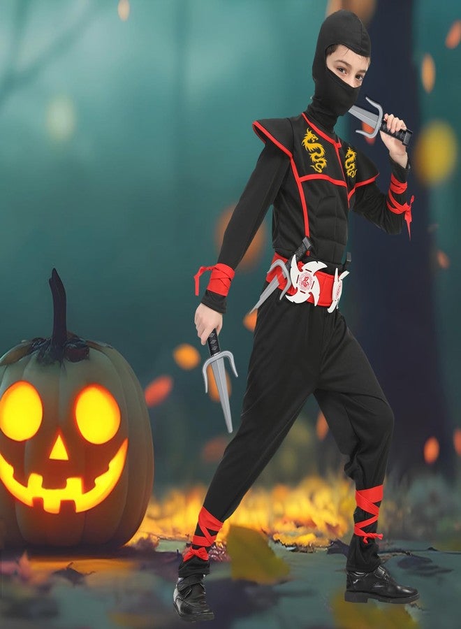 SATKULL Ninja Costumes Boy Ninja Costume Set Kids Halloween Ninjas Suit Halloween Cosplay Dressing up(Kids-M-6/7T Black) - Image 3