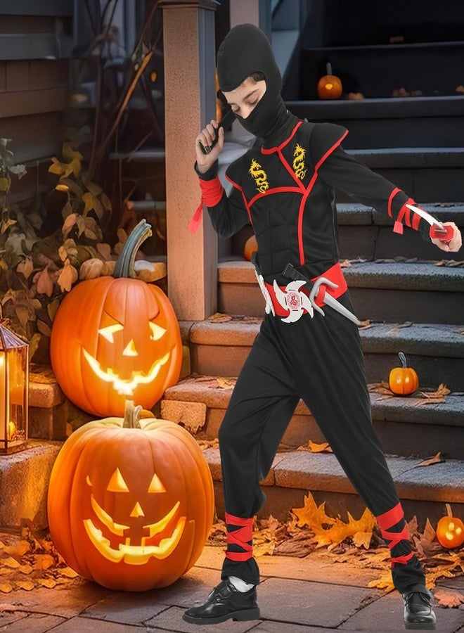 SATKULL Ninja Costumes Boy Ninja Costume Set Kids Halloween Ninjas Suit Halloween Cosplay Dressing up(Kids-M-6/7T Black) - Image 2