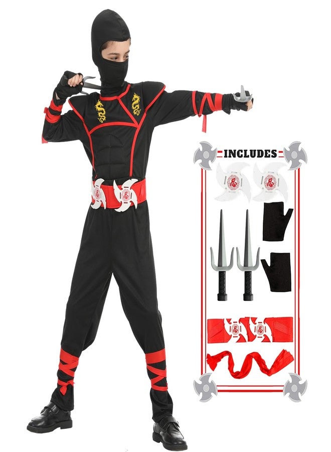 SATKULL Ninja Costumes Boy Ninja Costume Set Kids Halloween Ninjas Suit Halloween Cosplay Dressing up(Kids-M-6/7T Black) - Image 1